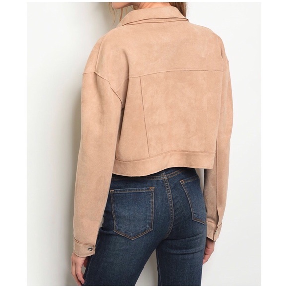 KHAKI COLORED SUEDE CROPPED JACKET - Picture 4 of 8